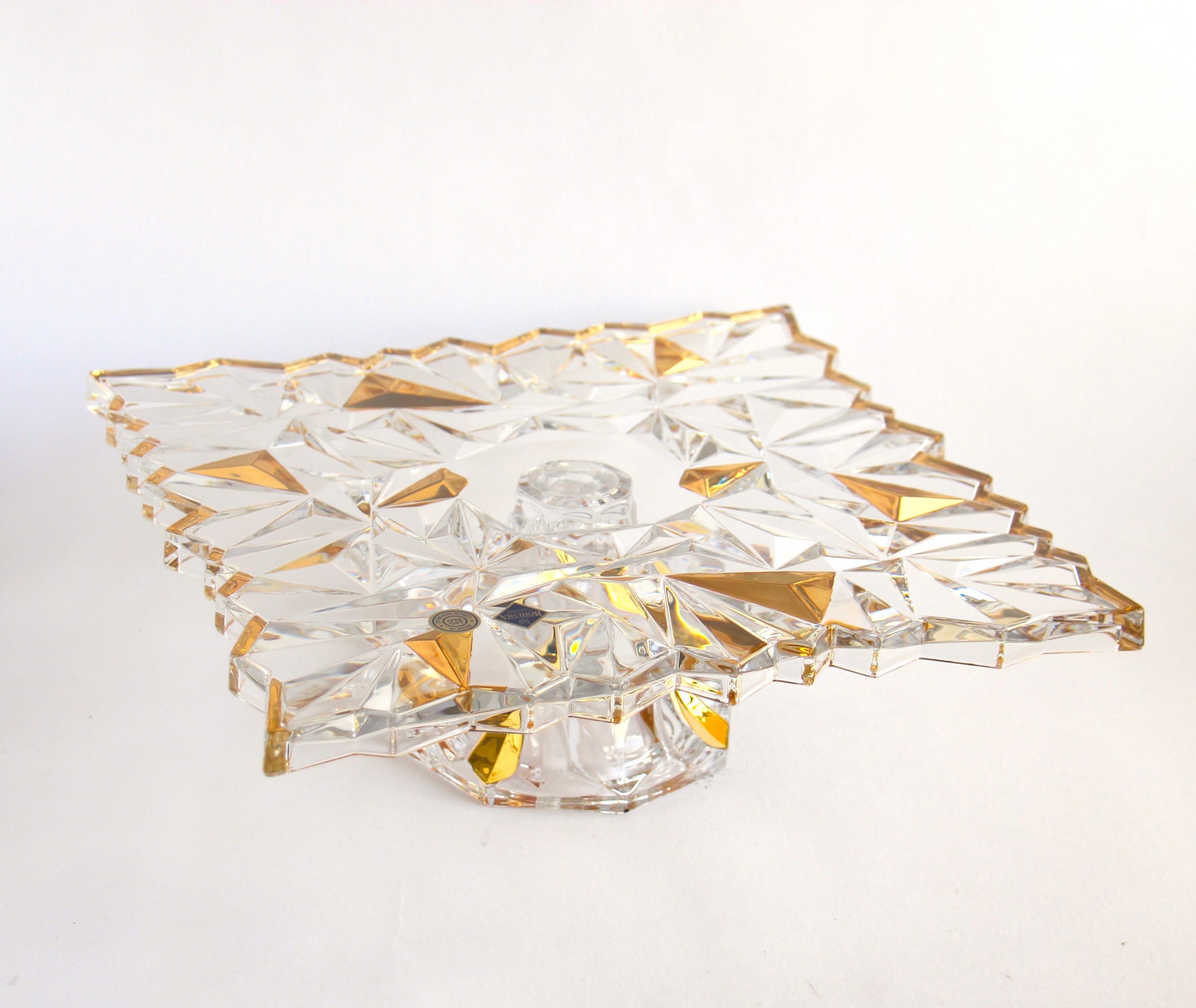 Crystal cake platter on foot- glacier