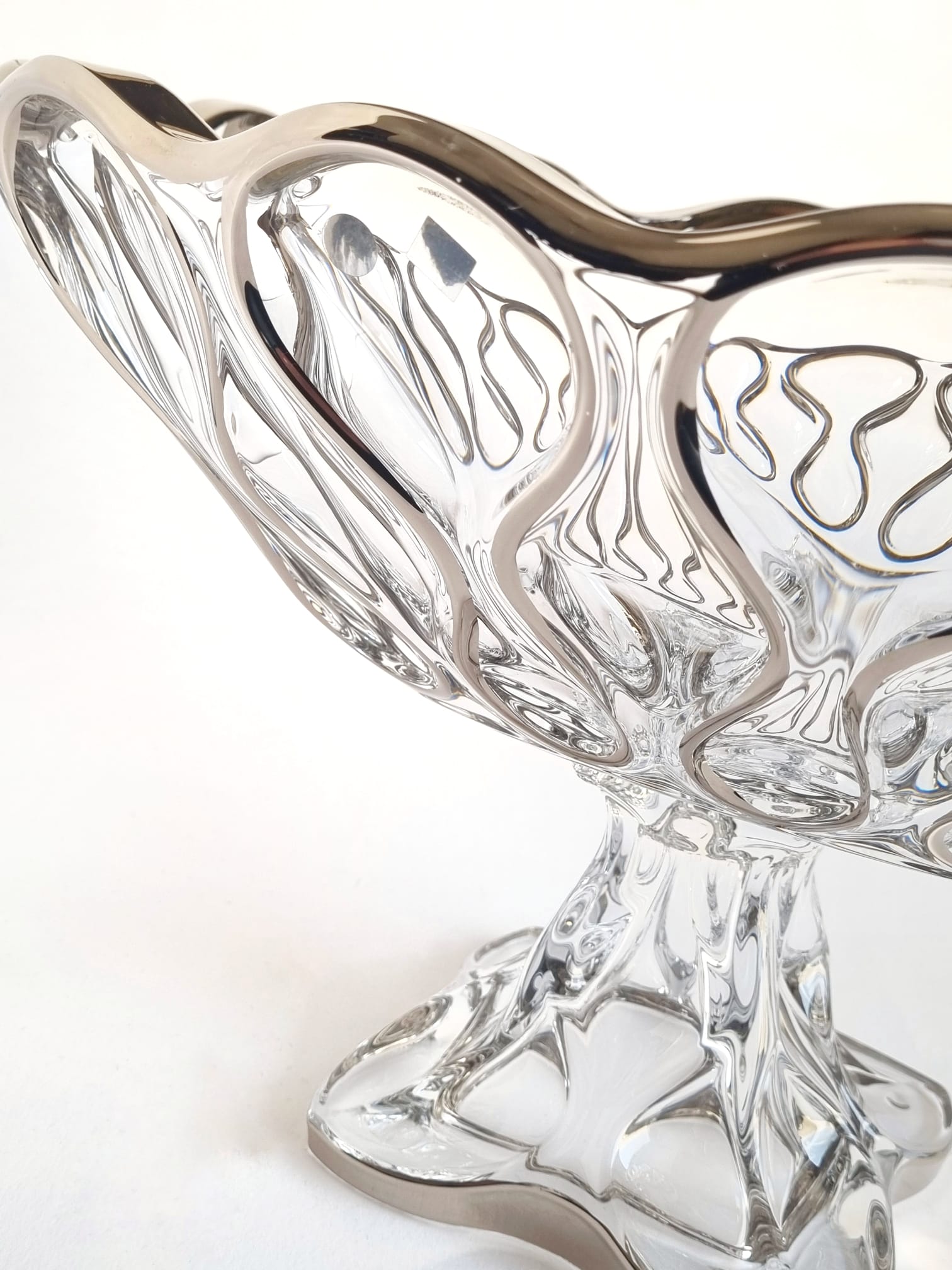 Crystal oval bowl on foot - ocean - Image 2